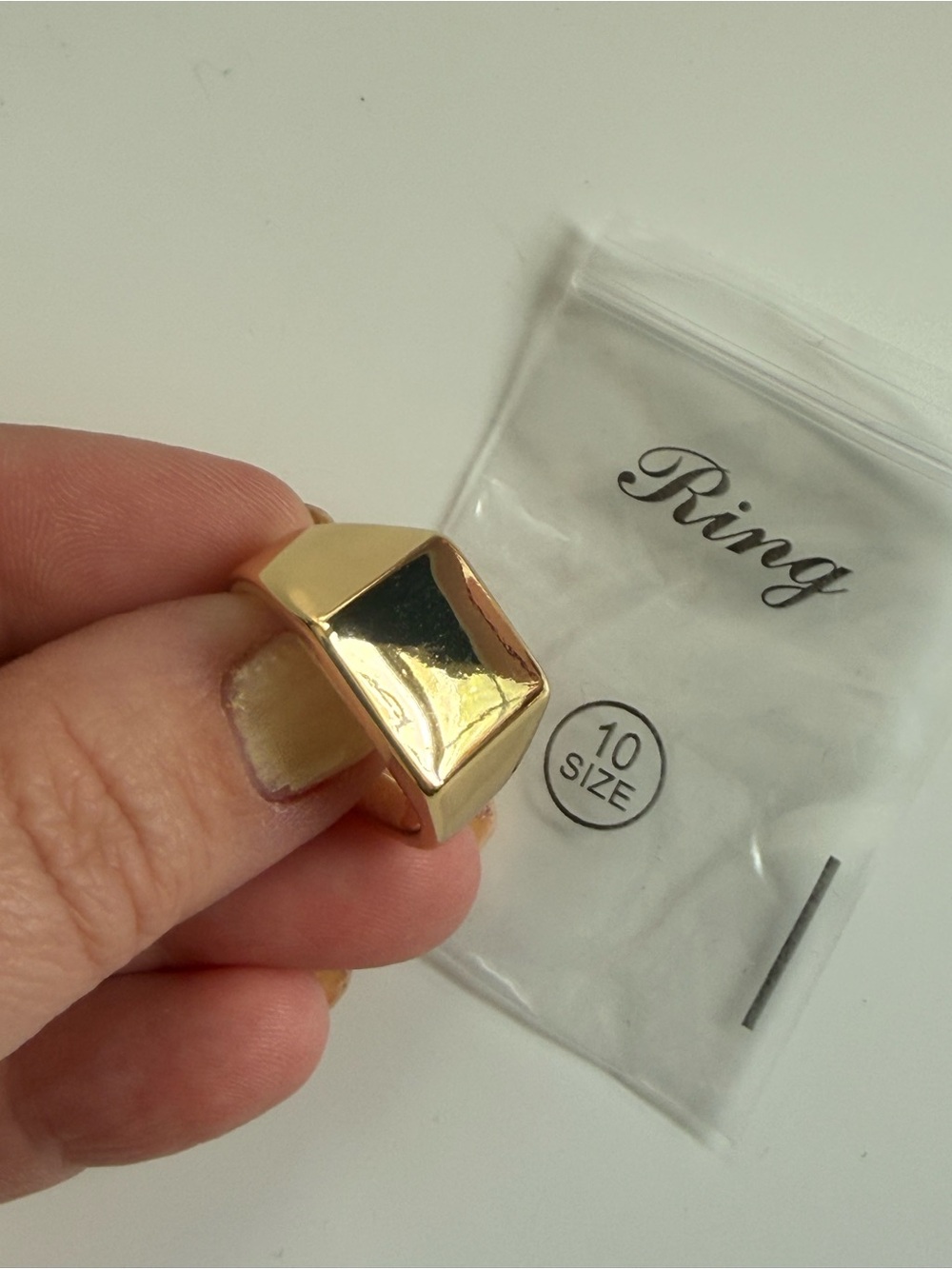 Chunky Trendy Gold Square Signet Ring - Size 10